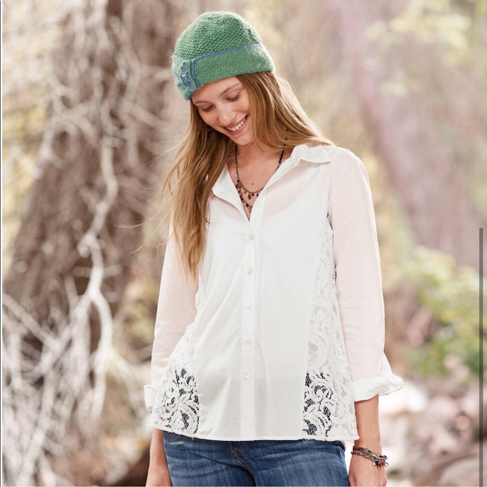 SUNDANCE: Lace White Button Up